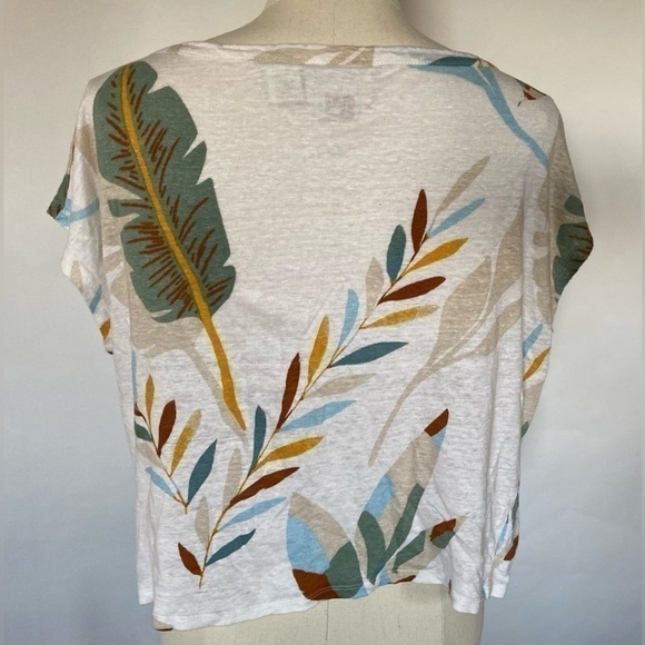 Cynthia Rowley - 100% linen pretty leaf pattern scoop neck top. Size Large. - Picture 2 of 5